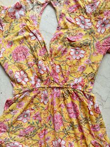 Boho Yellow Floral Print Midi Dress
