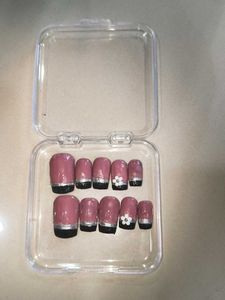 French Tip Press-On Nails with Flower Accent