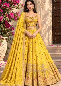 Yellow Embroidered Lehenga Choli Set