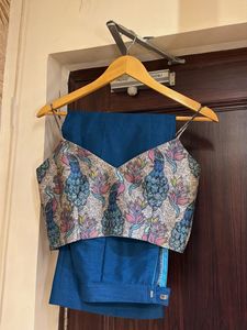 Teal Blouse & Pant & Jacket Set