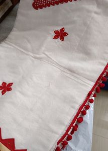 20)Fresh White Pure Cotton Saree