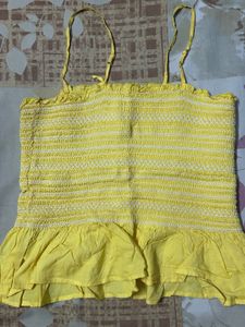 Cute Yellow Smocked Crop Top