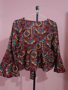 Bohemian Print Tie-Up Blouse