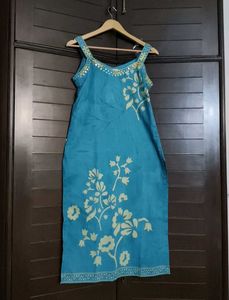 In Stree Teal Blue Cotton Embroidered Kurta Set
