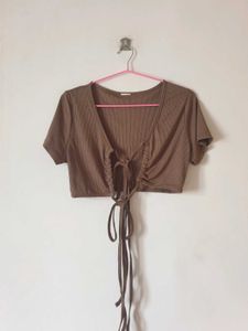 ‼️Price Drop‼️Brown Tie Up Crop Top
