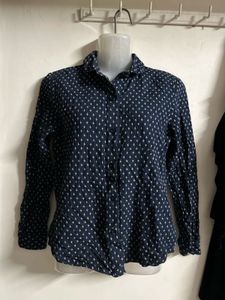 Navy Blue Printed Button-Up Shirt