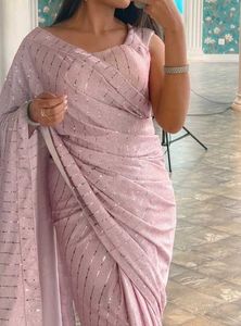 night party wear baby pink saree  with blouse 🩷🌸