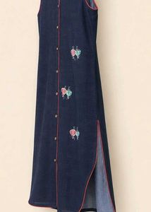 Navy Blue Kurti with Cap Sleeves &amp; Embroidered