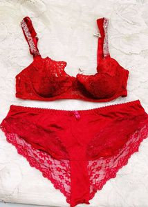 Red Lace stone  bra with Panty Set