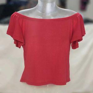 Mango Off-Shoulder Flutter Sleeve Top