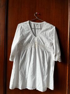 Bohemian White Lace cotton short kurti