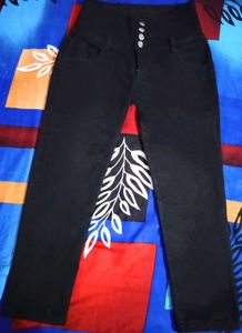 High Waist Button Front Black Jeans