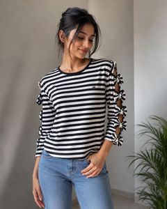 Striped Top with Bow Sleeves