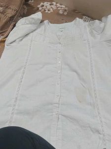 White Lace Trimmed Blouse