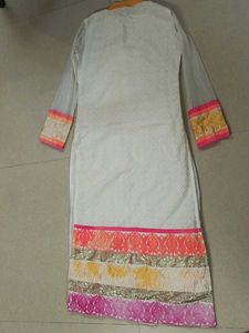 Elegant White Kurta with Colorful Border