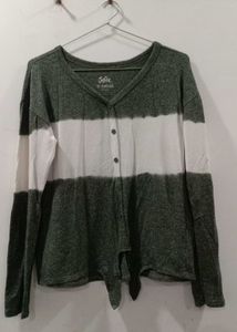 Green &amp; White Striped Tie-Front Top