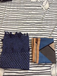 Blue Printed &amp; Geometric Dupattas Set