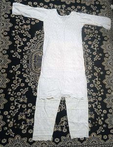 off White Chikankari Embroidered Kurta set