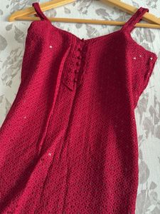 Maroon Cotton Sleeveless Kurta Set | Festive