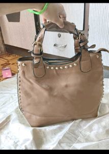Stylish Studded Tan Handbag