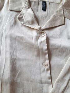Cream V-Neck Button-Up Blouse