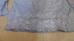 Blue Striped Off-Shoulder Eyelet Top