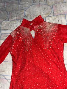 Red Printed High-Low Mini Dress