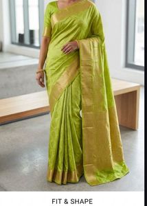 Vibrant Green Silk Saree with Gold Border