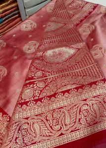 Luxurious Pink Silk Saree with Gold Embroidery