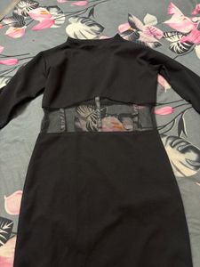 Chic Black Sheath Dress with Floral Waist