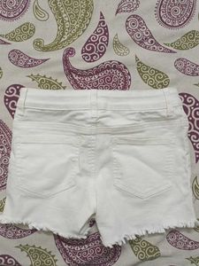 White Embroidered Denim Shorts