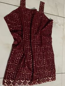 Maroon & Gold Embroidered kurta plazo
