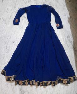 Y2k Elegant Royal Blue Anarkali Gown