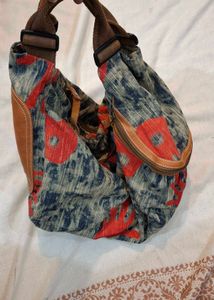Unique Printed Hobo Bag with Leather Accents