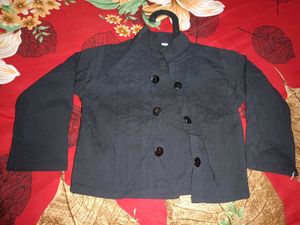Black Short Double-Breasted Stretchable Jacket