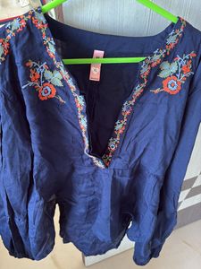 Embroidered Navy Blouse - XL