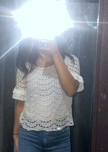 White Lace Top with Ruffle Sleeves