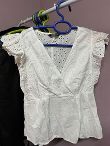 Chic White Broderie Anglaise Wrap Top