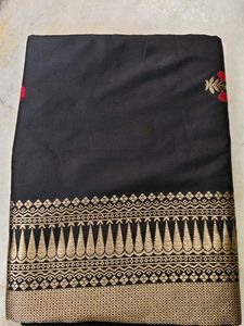 Black Saree with Gold Border