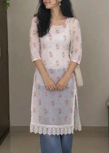 Charming White Floral Print Kurta