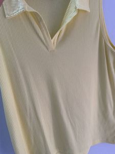 Light Yellow Ribbed Polo Neck Top