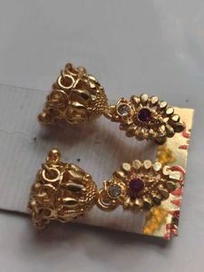 Elegant Gold Jhumka Earrings with Stone