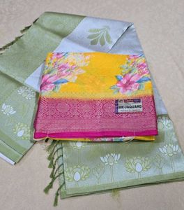 COMBO SAREE  Vibrant Floral with Pink Bor