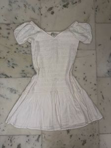 White Smocked Puff Sleeve Mini Dress