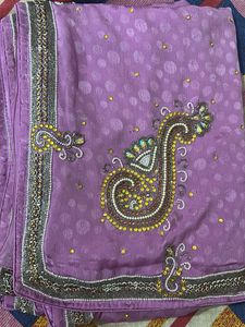 Elegant Lavender Embroidered Saree