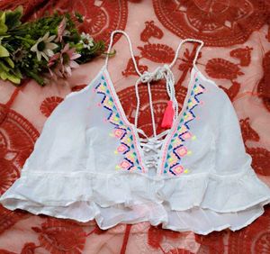 Boho White Cropped Top