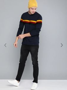 Men Navy Blue Solid Round Neck Pure Cotton T-shirt