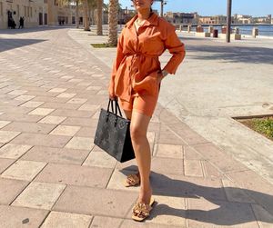 Coord Set Orange Satin Shirt and Shorts