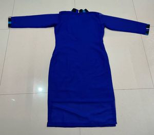Royal Blue Geometric Trim Dress