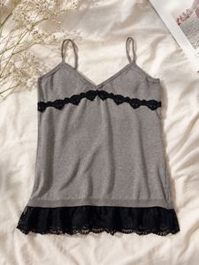 Grey Camisole with Black Lace Trim